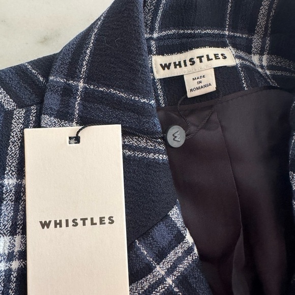 Whistles- NWT Black and Navy Multi Check Double Breasted Plaid Blazer Jacket - Picture 5 of 8